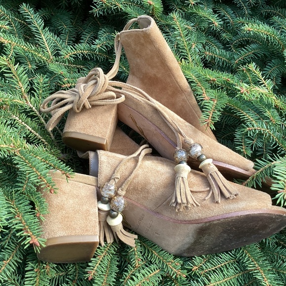 Brian Atwood B-Bali Suede Leather Peep Toe Ankle Tie Bootie - Picture 9 of 9